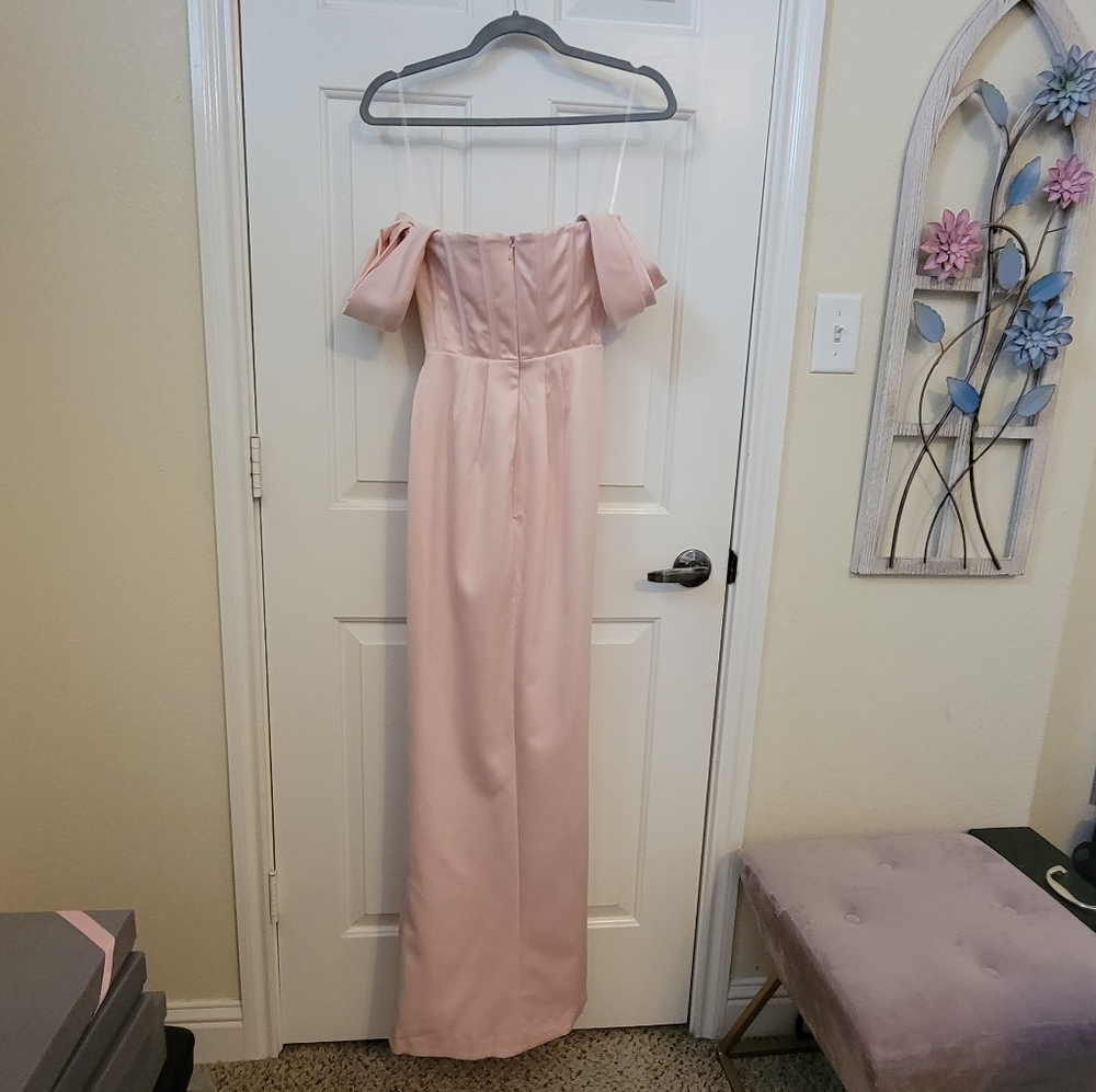 SOLD House of CB Genevieve Satin Blush Dress - Picture 5 of 10